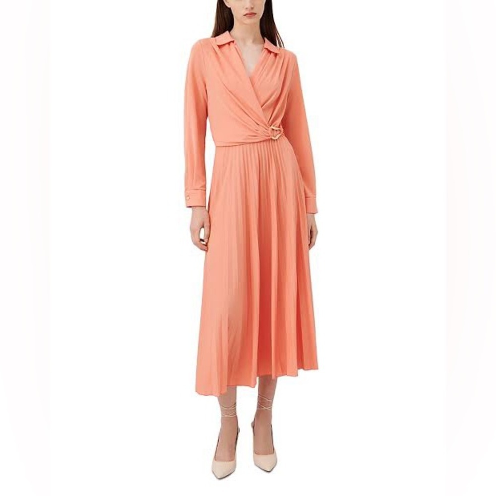 Marella Evelin Crossover Pleated Midi Dress Peach